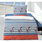 Blaue Traumschlaf Seersucker Bettwäsche mit Reißverschluss aus Baumwolle 135x200 