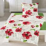 Rote Traumschlaf bügelfreie Bettwäsche mit Blumenmotiv aus Baumwolle maschinenwaschbar 135x200 
