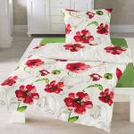 Rote Blumenbettwäsche mit Reißverschluss aus Baumwolle maschinenwaschbar 155x220 