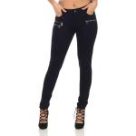 Dunkelblaue Slim Fit Jeans mit Reißverschluss aus Denim für Damen Größe XL 
