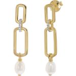 Silberne Ohrhänger Vergoldete mit Echte Perle für Damen 