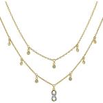 Goldene Zweireihige Halsketten & Mehrlagige Halsketten aus Gold 9 Karat mit Zirkonia für Damen 