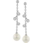 Silberne trendor Ohrhänger poliert mit Echte Perle für Damen 