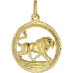 Goldene Motiv trendor Runde Löwe-Anhänger mit Löwen-Motiv poliert aus Gold 9 Karat 