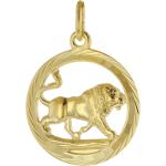 Goldene Motiv trendor Runde Löwe-Anhänger mit Löwen-Motiv Polierte aus Gold 9 Karat 
