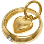 Goldene Motiv trendor Runde Taufringe mit Herz-Motiv Glänzende aus Gold 14 Karat mit Zirkonia für Kinder 