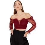Burgundfarbene Elegante Trendyol Schulterfreie Carmenblusen aus Polyester für Damen Größe S 