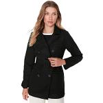 TRENDYOL Damen Trendyol Damen Regular Wickelschnitt Plain Webstoff Mantel Coat, Schwarz, 38 EU
