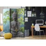 Graue Asiatische 4Home Foto-Paravents mit Buddha-Motiv aus Massivholz 
