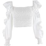 Weiße Langärmelige Festliche Blusen mit Rüschen aus Baumwolle für Damen Größe S für den für den Frühling 