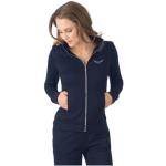 Marineblaue Sportliche Trigema Stehkragen Zip Hoodies & Sweatjacken mit Glitzer mit Knopf aus Baumwolle enganliegend für Damen Größe XS 