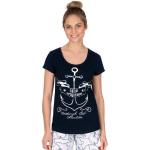 Marineblaue Motiv Maritime Trigema Rundhals-Ausschnitt T-Shirts aus Baumwolle für Damen Größe XXL 