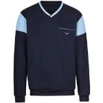 Marineblaue Langärmelige Trigema V-Ausschnitt Shirts mit Tasche aus Baumwolle für Herren Größe 4 XL Große Größen für den für den Frühling 