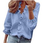 Hellblaue Unifarbene Vintage Kurzärmelige Stehkragen Jeansblusen mit Reißverschluss aus Spitze für Damen für den für den Sommer 