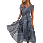 Graue Elegante Langärmelige V-Ausschnitt Kurze Abendkleider aus Chiffon für Damen Größe 5 XL Große Größen für Brautjungfern für den für den Sommer 