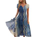 Hellblaue Elegante Langärmelige V-Ausschnitt Kurze Abendkleider aus Chiffon für Damen Größe S Große Größen für den für den Sommer 
