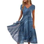 Blaue Elegante Langärmelige V-Ausschnitt Kurze Abendkleider aus Chiffon für Damen Größe L Große Größen für Brautjungfern für den für den Sommer 