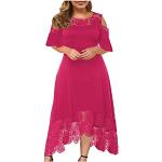 Rosa Unifarbene Vintage Rundhals-Ausschnitt Chiffonkleider mit Rüschen aus Chiffon für Damen Größe 4 XL Große Größen für Partys für den für den Sommer 