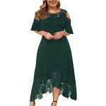 Grüne Unifarbene Elegante Langärmelige Rundhals-Ausschnitt Kurze Abendkleider mit Rüschen aus Jersey für Damen Übergrößen Große Größen für Partys für den für den Sommer 