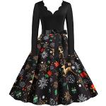 Schwarze Blumenmuster Vintage Langärmelige V-Ausschnitt Neckholderkleider aus Jersey für Damen Größe L Große Größen Weihnachten für den für den Herbst 