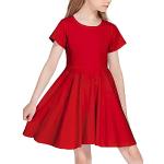 Reduzierte Rote Unifarbene Kurzärmelige Rundhals-Ausschnitt Kindershirtkleider für Mädchen Größe 140 für den für den Sommer 