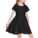Schwarze Unifarbene Kurzärmelige Rundhals-Ausschnitt Kindershirtkleider für Mädchen für den für den Sommer 