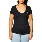 Schwarze Kurzärmelige True Religion V-Ausschnitt T-Shirts aus Baumwolle für Damen Größe M 