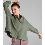 Khakifarbene Oversize trueStory Meme / Theme Bio Nachhaltige Hemdblusen aus Baumwolle für Damen Größe L 