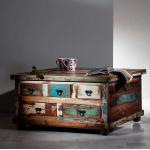 Braune Shabby Chic Möbel Exclusive Quadratische Massivholz-Couchtische lackiert aus Massivholz mit Schublade Breite 50-100cm, Höhe 0-50cm, Tiefe 50-100cm 