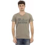 Reduzierte Braune Kurzärmelige Trussardi V-Ausschnitt T-Shirts aus Baumwolle für Herren Größe XXL 