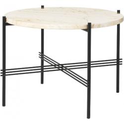 Couchtisch TS Coffee table, Gestell Schwarz, Farbe Neutral White Travertine, Größe Ø55 X H41 cm