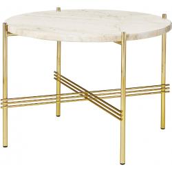 Couchtisch TS Coffee table, Gestell Messing, Farbe Neutral White Travertine, Größe Ø55 X H41 cm
