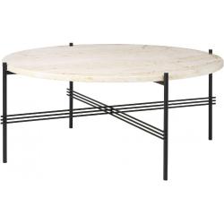 Couchtisch TS Coffee table, Gestell Schwarz, Farbe Neutral White Travertine, Größe Ø80 X H35 cm