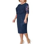 Cyanblaue Elegante Kurzärmelige Rundhals-Ausschnitt Kurze Abendkleider aus Spitze für Damen Größe 5 XL Große Größen für Partys für den für den Herbst 