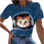 Dunkelblaue Gestreifte Casual Langärmelige Die Peanuts Rundhals-Ausschnitt Katzen-Shirts mit Katzenmotiv aus Jersey für Damen Größe L für den für den Sommer 