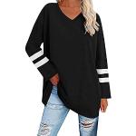 Schwarze Gepunktete Oversize Langärmelige T-Shirts mit Volants für Damen Größe XXL Große Größen für den für den Herbst 