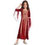Burgundfarbene Bestickte Gothic Langärmelige Bestickte Kinderkleider mit Reißverschluss für Mädchen Größe 146 