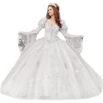 Weiße Langärmelige Cinderella Maxi Lange Abendkleider mit Puffärmeln für Damen Größe XXL zum Abschlussball 