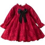 Rote Blumenmuster Langärmelige Kinderfestkleider mit Reißverschluss Handwäsche für Mädchen für den für den Sommer 
