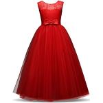 Rote Bestickte Elegante Maxi Kinderfestkleider mit Reißverschluss aus Satin für Mädchen 