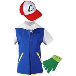 Tubaxing Ash Ketchum Cosplay Kostüm Blaue Jacke + Handschuhe Hut Halloween Karneval Outfit, Costume Cap Gloves, XS