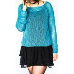 Hellblaue Langärmelige Strickpullover aus Wolle für Damen Größe XXS 