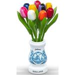 Weiße Retro 21 cm Vasen & Blumenvasen 21 cm mit Tulpenmotiv aus Massivholz 