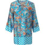 Blaue Blumenmuster Kurzärmelige Peter Hahn Tunika-Blusen aus Viskose maschinenwaschbar für Damen Größe XL 