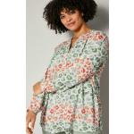Olivgrüne Animal-Print Langärmelige Angel of Style Tunika-Blusen mit Knopf für Damen Große Größen für den für den Sommer 