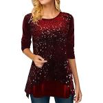 Rote Elegante 3/4-ärmelige Rundhals-Ausschnitt T-Shirts mit Glitzer aus Spitze für Damen Größe XXL für Partys für den für den Herbst 