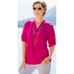 Pinke 3/4-ärmelige bader Tunika-Blusen mit Knopf aus Polyester für Damen Größe S 