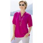 Pinke 3/4-ärmelige bader Tunika-Blusen mit Knopf aus Polyester für Damen Größe XXL 