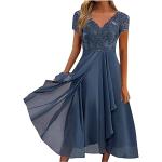 Hellblaue Gepunktete Gothic Kurzärmelige V-Ausschnitt Kurze Abendkleider aus Chiffon für Damen Größe XXL zur Hochzeit für den für den Sommer 