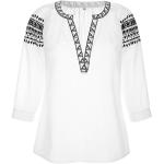 Reduzierte Weiße Bestickte Elegante Alba Moda White V-Ausschnitt Tunika-Blusen für Damen Größe XS 